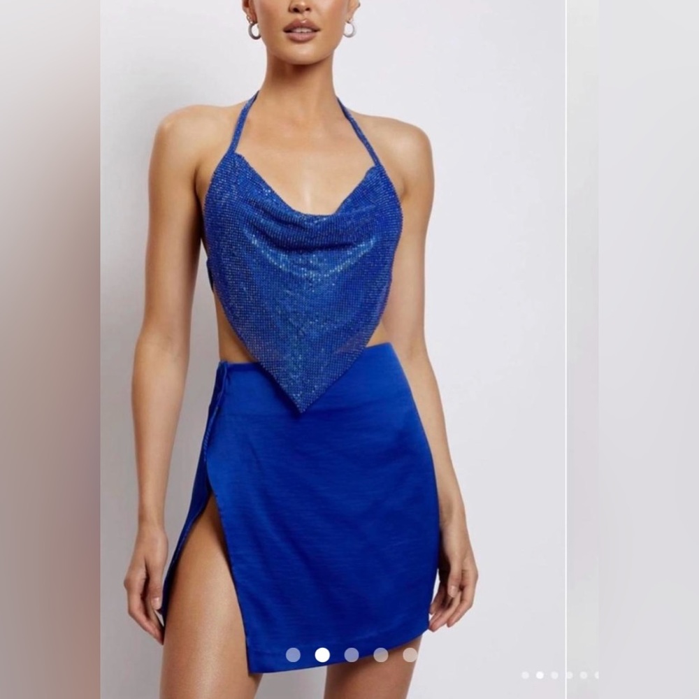 Meshki Cowl Neck Halter Top and skirt set - Cobalt Blue . Top M , bottom L
